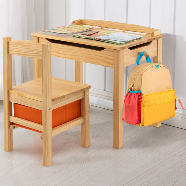 Costway Kids Natural Table and Chair Set with Hidden Space and Hook - Size: 69 x 49 x 19cm - Cream - Wilko - image 1
