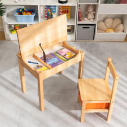 Costway Kids Natural Table and Chair Set with Hidden Space and Hook - Size: 69 x 49 x 19cm - Cream - Wilko - thumbnail 6