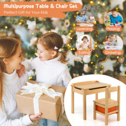 Costway Kids Natural Table and Chair Set with Hidden Space and Hook - Size: 69 x 49 x 19cm - Cream - Wilko - thumbnail 7