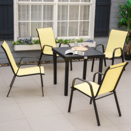 Outsunny Set of 4 Beige Stackable Outdoor Dining Chair - Size: 1 Seater - Cream - Wilko