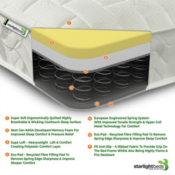 Starlight Beds Deluxe European Small Single White Memory Foam with Spring Mattress - Wilko - thumbnail 6