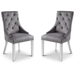 Julian Bowen Gladstone Set of 2 Grey and Chrome Velvet Lion Head Dining Chairs - Grey Velvet - Wilko - thumbnail 3