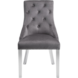 Julian Bowen Gladstone Set of 2 Grey and Chrome Velvet Lion Head Dining Chairs - Grey Velvet - Wilko - thumbnail 5
