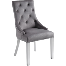 Julian Bowen Gladstone Set of 2 Grey and Chrome Velvet Lion Head Dining Chairs - Grey Velvet - Wilko - thumbnail 4