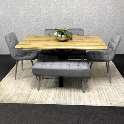 Kosy Koala 6 Seater Velvet Wooden Rectangle Dining Set with Bench Grey - Multi - Wilko - thumbnail 6