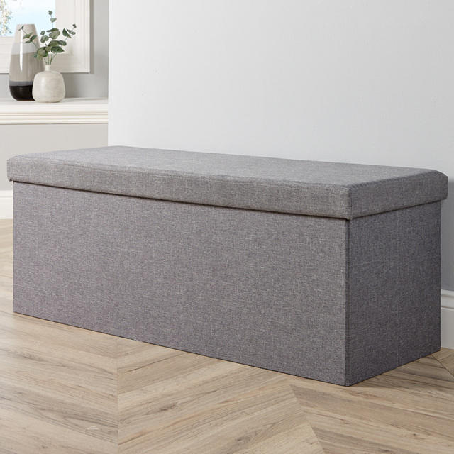 Home Source Sofia Grey Extra Large Folding Ottoman Storage Box - Size: 38 x 100 x 38cm - Wilko - image 1