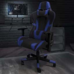 FWStyle X20 Black and Blue Faux Leather Racer Style Deluxe Gaming Chair - Size: 129.5 x 73.6 x 73.6cm - Wilko