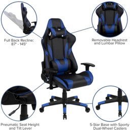 FWStyle X20 Black and Blue Faux Leather Racer Style Deluxe Gaming Chair - Size: 129.5 x 73.6 x 73.6cm - Wilko - thumbnail 6