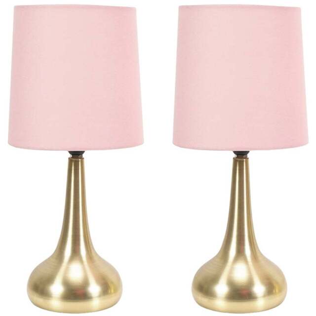 ValueLights Teardrop Pink Shade Gold Touch Table Lamp with Bulb 2 Pack - Wilko - image 1