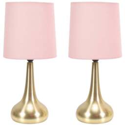ValueLights Teardrop Pink Shade Gold Touch Table Lamp with Bulb 2 Pack - Wilko