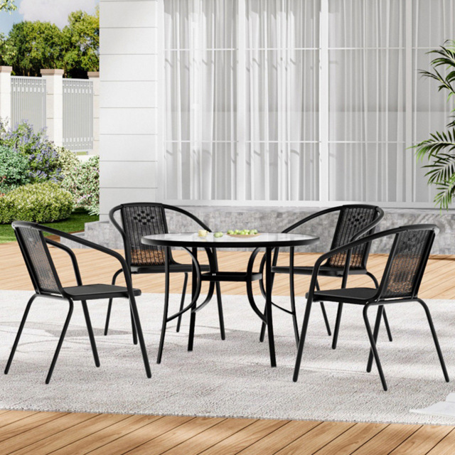 Living and Home 4 Seater Black PE Rattan Dining Set - Wilko