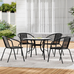 Living and Home 4 Seater Black PE Rattan Dining Set - Wilko - thumbnail 1