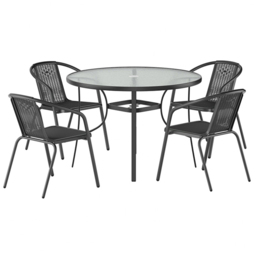 Living and Home 4 Seater Black PE Rattan Dining Set - Wilko - thumbnail 3