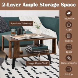 Costway Single Shelf Brown Coffee Table - Size: 81.3 x 63.5 x 17.78cm - Wilko - thumbnail 5