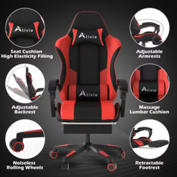 Alivio Red Ergonomic Massage Gaming Chair - Size: 124 x 65.5 x 62cm - Wilko - thumbnail 7
