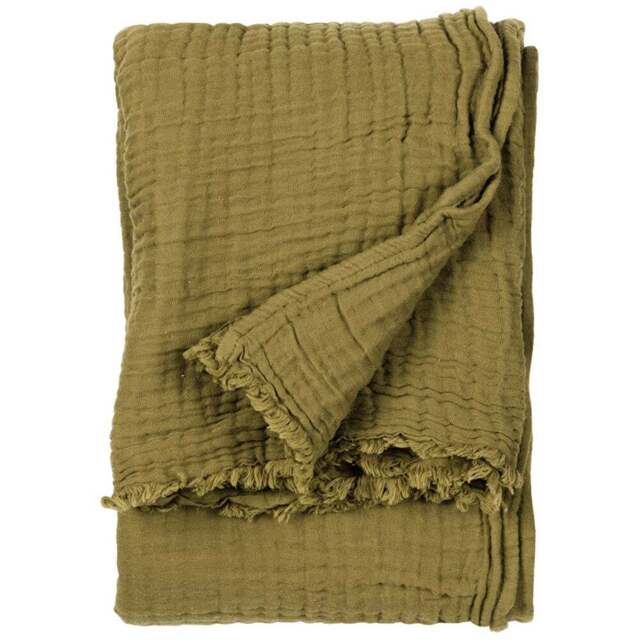 Yard Lark Khaki Green Muslin Cotton Throw 130 x 180cm - Size: 180 x 130cm - Yard Living - Wilko - image 1