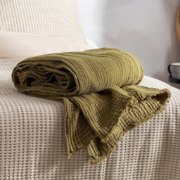 Yard Lark Khaki Green Muslin Cotton Throw 130 x 180cm - Size: 180 x 130cm - Yard Living - Wilko - thumbnail 3