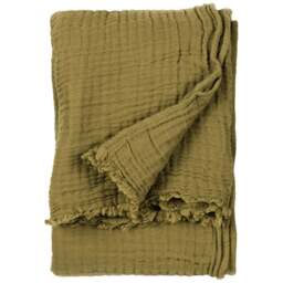 Yard Lark Khaki Green Muslin Cotton Throw 130 x 180cm - Size: 180 x 130cm - Yard Living - Wilko