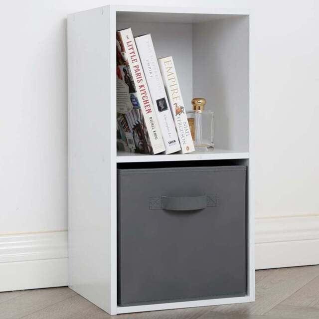 Jane 2 Shelf White Cube Storage Unit with Basket - Home Garden Direct - Wilko - image 1