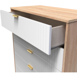 Crowndale 5 Drawer White Matt and Bardolino Oak Wide Chest of Drawers Ready Assembled - Wilko - thumbnail 7