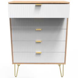 Crowndale 5 Drawer White Matt and Bardolino Oak Wide Chest of Drawers Ready Assembled - Wilko - thumbnail 4