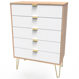 Crowndale 5 Drawer White Matt and Bardolino Oak Wide Chest of Drawers Ready Assembled - Wilko - thumbnail 3