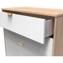 Crowndale 5 Drawer White Matt and Bardolino Oak Wide Chest of Drawers Ready Assembled - Wilko - thumbnail 6