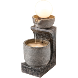 Garden Gear Serenity Bowl Water Feature with Globe Light - Size: 78 x 43 x 30cm - Grey - Wilko - thumbnail 1