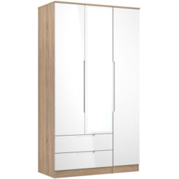 Crowndale Milan 3 Door 2 Drawer White Gloss Bardolino Oak Tall Mirrored Wardrobe Ready Assembled - Size: 2 Door 2 Drawer - White Gloss & Bardolino Oak - thumbnail 6