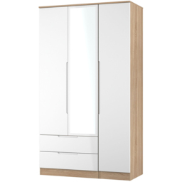 Crowndale Milan 3 Door 2 Drawer White Gloss Bardolino Oak Tall Mirrored Wardrobe Ready Assembled - Size: 2 Door 2 Drawer - White Gloss & Bardolino Oak - thumbnail 5