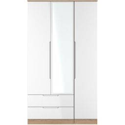Crowndale Milan 3 Door 2 Drawer White Gloss Bardolino Oak Tall Mirrored Wardrobe Ready Assembled - Size: 2 Door 2 Drawer - White Gloss & Bardolino Oak - thumbnail 3