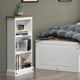 Corona 3 Shelf White Washed Wax Finish Low Narrow Bookcase - Wilko - thumbnail 4