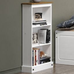 Corona 3 Shelf White Washed Wax Finish Low Narrow Bookcase - Wilko
