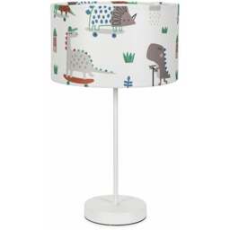 ValueLights Charlie Cartoon Dino Print Shade White Table Lamp and Bulb - Size: 43 x 25 x 25cm - Wilko