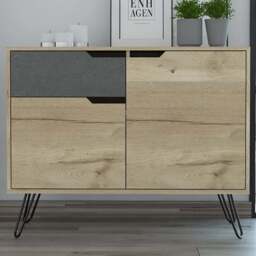 Core Products Manhattan 2 Doors Single Drawer Oak and Grey Small Sideboard - Size: 39 x 99 x 80cm - Brown - Wilko
