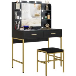 Portland Black Vanity Dressing Table Set with Mirror - Size: 132.5 x 45 x 90cm - Wilko - thumbnail 3