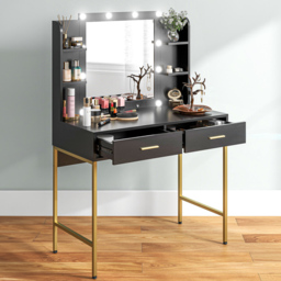 Portland Black Vanity Dressing Table Set with Mirror - Size: 132.5 x 45 x 90cm - Wilko - thumbnail 5