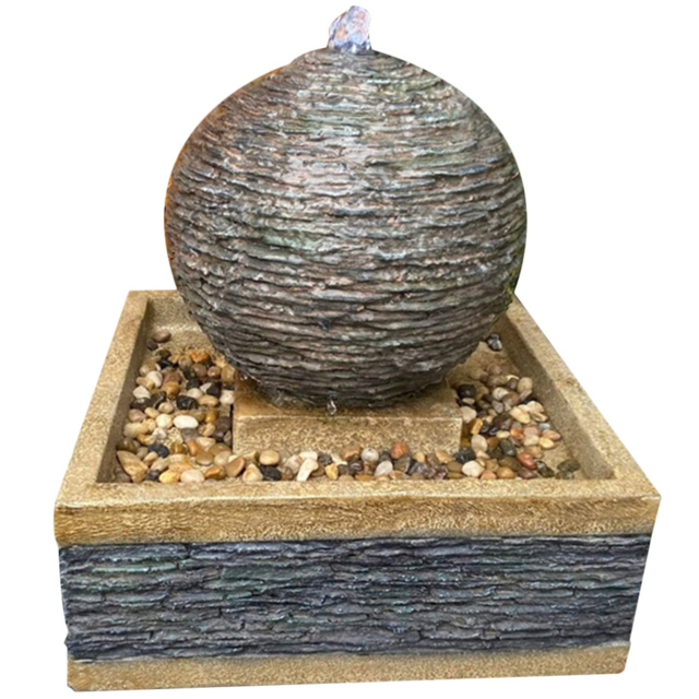 Tranquillity Compact Earth Stone Mains Powered LED Water Feature - Size: 43 x 42 x 42cm - Grey - Wilko - image 1