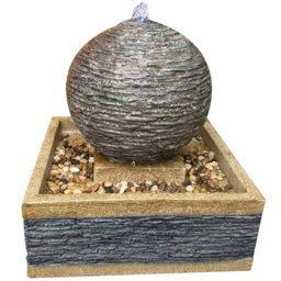 Tranquillity Compact Earth Stone Mains Powered LED Water Feature - Size: 43 x 42 x 42cm - Grey - Wilko - thumbnail 1