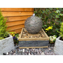 Tranquillity Compact Earth Stone Mains Powered LED Water Feature - Size: 43 x 42 x 42cm - Grey - Wilko - thumbnail 3