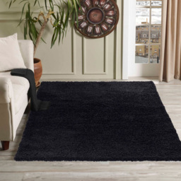 Desire Rugs Oxford Black Plain Shaggy Runner Rug 60 x 220cm - Wilko - thumbnail 3
