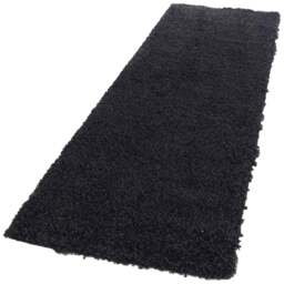 Desire Rugs Oxford Black Plain Shaggy Runner Rug 60 x 220cm - Wilko