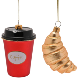 The Seasonal Gift Co Croissant and Coffee Hanging Decoration 2 Piece - Size: 18 x 7 x 7cm - Multi Coloured - Wilko