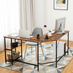 Costway 2 Shelf L Shaped Corner Computer Desk Coffee - Size: 156 x 59 x 12cm - Brown - Wilko - thumbnail 5