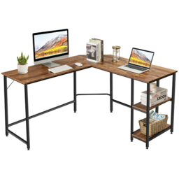 Costway 2 Shelf L Shaped Corner Computer Desk Coffee - Size: 156 x 59 x 12cm - Brown - Wilko - thumbnail 3