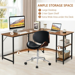 Costway 2 Shelf L Shaped Corner Computer Desk Coffee - Size: 156 x 59 x 12cm - Brown - Wilko - thumbnail 6