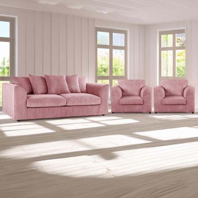 Luxor 5 Seater Pink Jumbo Cord Scatter Back Sofa Suite - Wilko - image 1