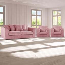 Luxor 5 Seater Pink Jumbo Cord Scatter Back Sofa Suite - Wilko