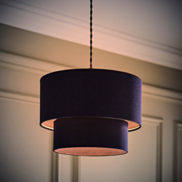 ValueLights Jodie 2 Tier Navy Linen Drum Shade - Size: 20 x 30 x 30cm - Blue - Wilko - thumbnail 3