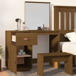 vidaXL Single Drawer Single Door Honey Brown Solid Pine Wood Dressing Table - Size: 134 x 95 x 50cm - Wilko - thumbnail 1